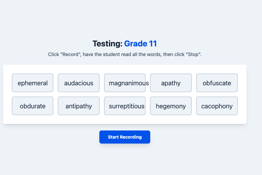 Vocabulary Reading Level